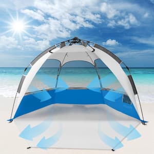 8.15 ft. x 4.6 ft. 5-6 Person Automatic Pop Up Camping Tent in Blue Waterproof Portable Hiking Instant Cabin