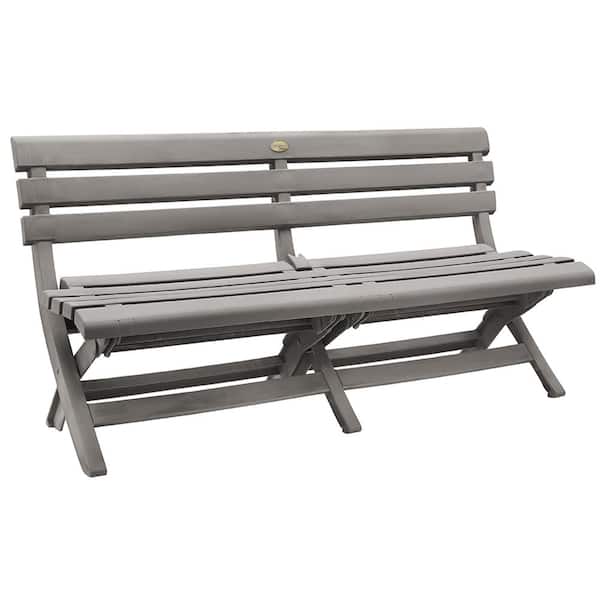 Grosfillex Westport Commercial Folding 3-Person Resin Bench in Barn Gray