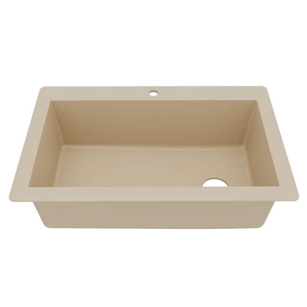 Quartz Granite Composite 33 in. Drop-in Top Mount Large Single Bowl Kitchen Sink in Bisque