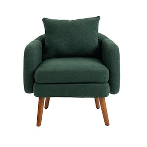 Modern Emerald Boucle Upholstered Wooden Frame Accent Arm Chair with Cushion and Pillow