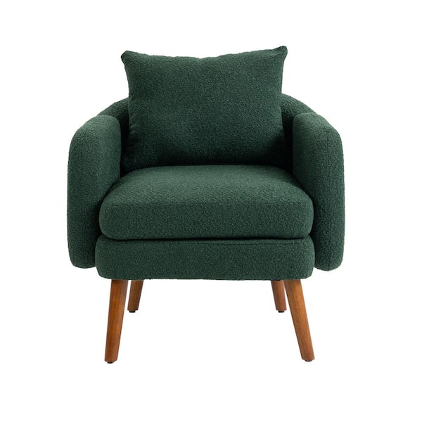HOMEFUN Modern Emerald Boucle Upholstered Wooden Frame Accent Arm Chair with Cushion and Pillow