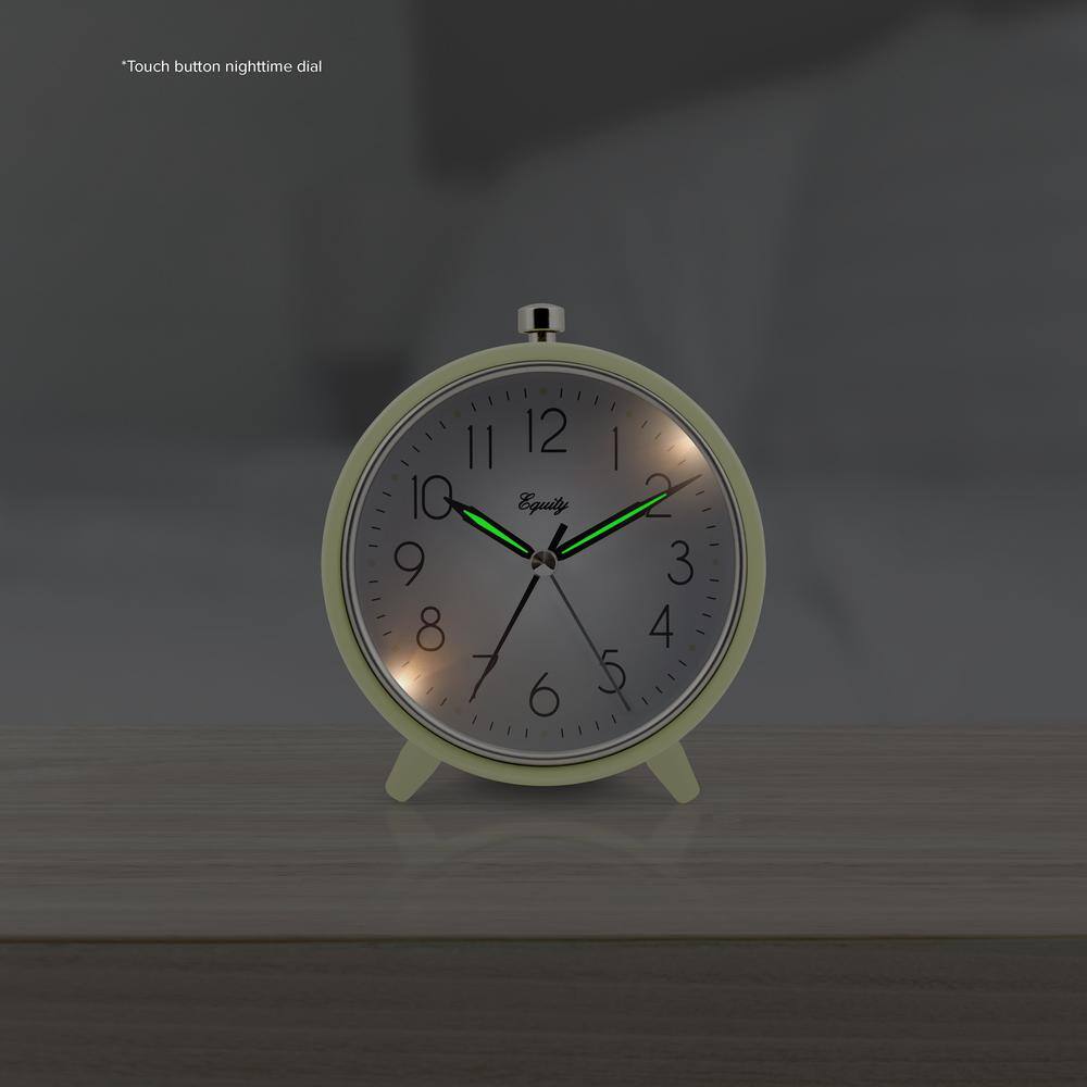 Light Green Metal Analog Alarm Clock with Glass Face