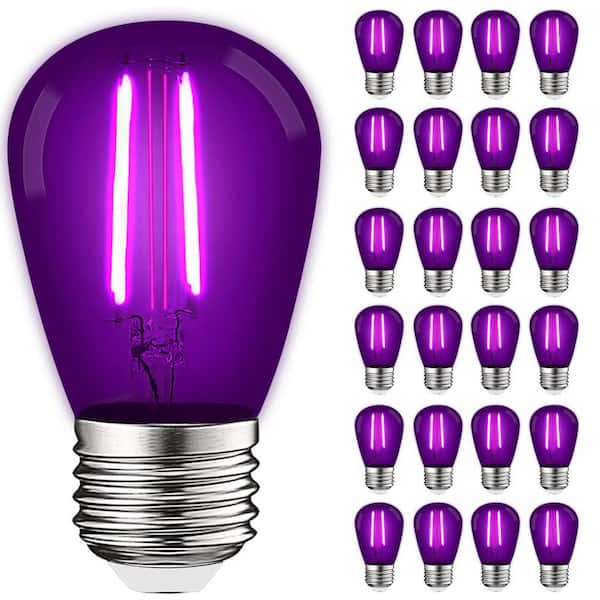 LUXRITE 11-Watt Equivalent S14 Edison LED Purple Light Bulb 0.5-Watt, Outdoor String Light Bulb UL, E26 Base Wet Rated (24-Pack)