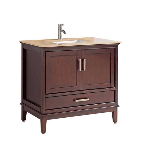 MTD Vanities Sohar 36 in. W x 22 in. D x 36 in. H Bath Vanity in Tobacco with Quartz Vanity Top in Yellow/Gold with White Basin