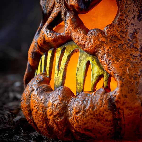 Halloween Pumpkin LED Rotten Patch Jack-o-Lantern Lamp Light Green hotsell Angry 11.5”