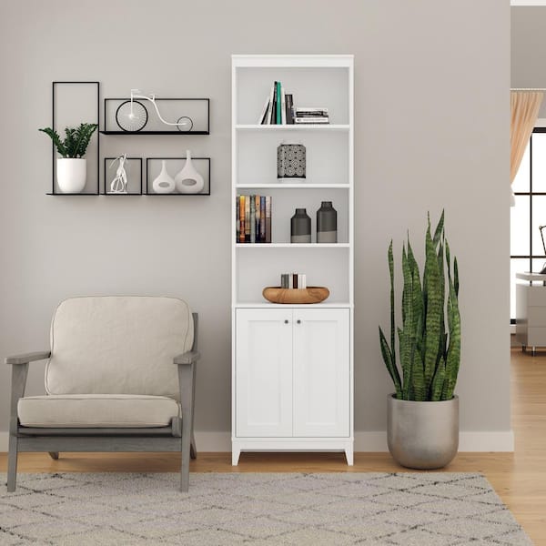 Prepac Yaletown 79.5 in. Tall White Engineered Wood 6-Shelf Standard Bookcase with Doors