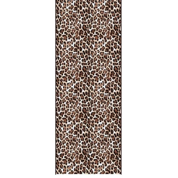 Ascend Non-Slip Rubberback Animal Print Brown 3 ft. x 9 ft. Indoor Custom Cut Runner Rug