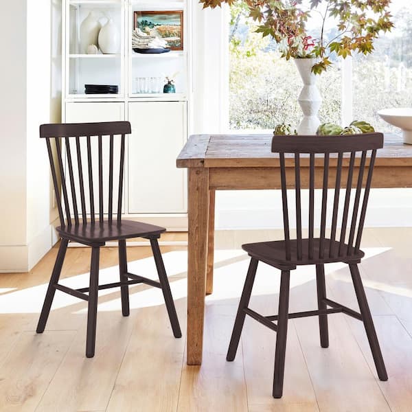 LUE BONA Windsor Espresso Solid Wood Dining Chairs for Kitchen and Dining Room (Set of 2)