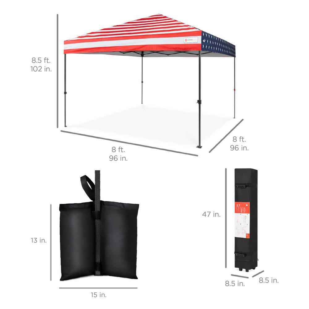 8x8ft American Flag Pop-Up Canopy with Wheeled Case and Weight Bags