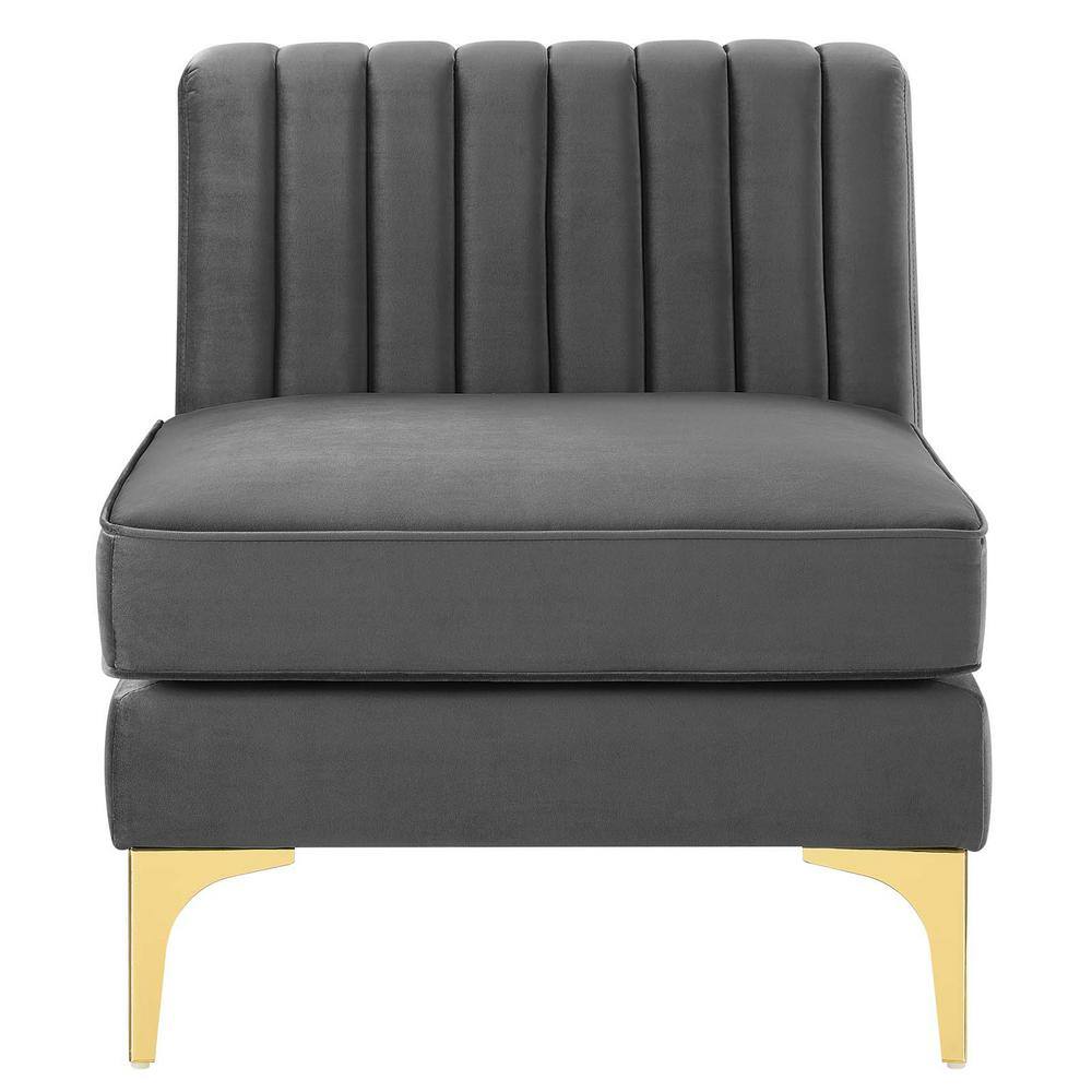 Gray Velvet and Gold Metal Armless Chair