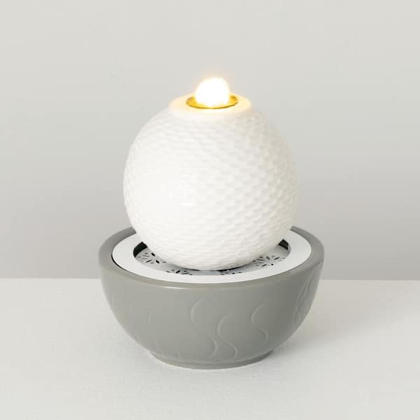SULLIVANS 9 in. White White Sphere Tabletop Spitter Fountain
