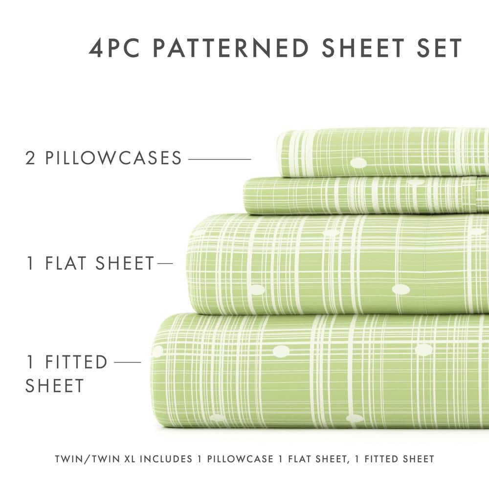 Moss Green Plaid Polka Dot Twin Microfiber Sheet Set