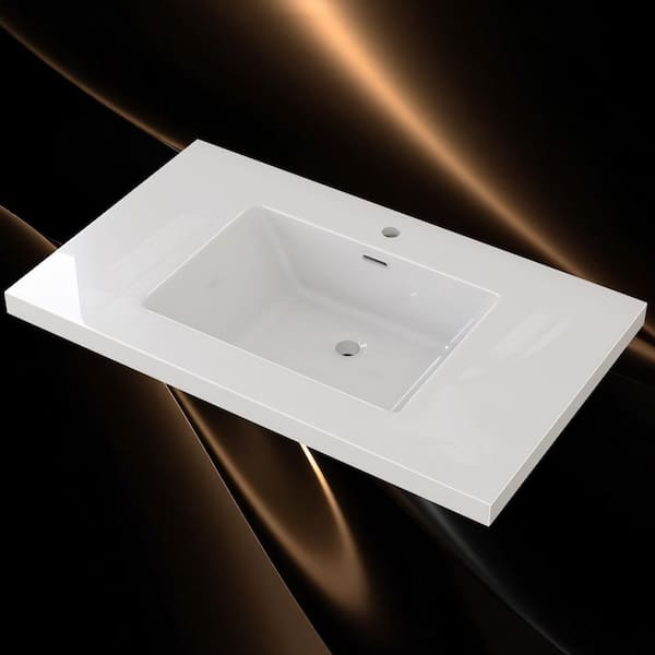 36 in. W x 22 in. D Solid Surface White Rectangular Single Sink Bathroom Vanity Top for with a 4 in. Hight Backsplash