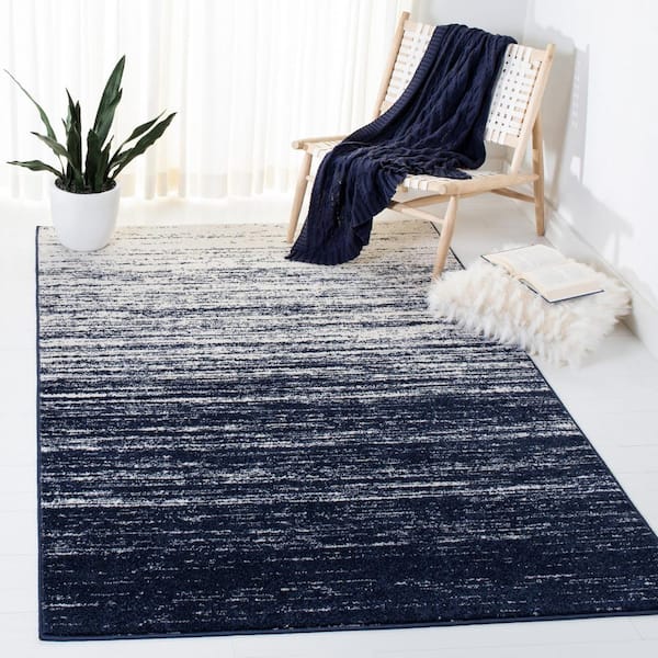 Adirondack Navy/Ivory 5 ft. x 8 ft. Solid Color Striped Area Rug