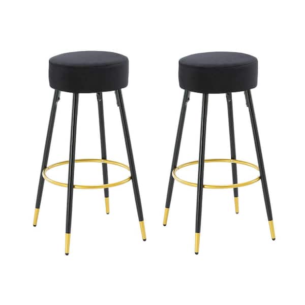HOMEFUN 30 in. Black Metal Frame Bar Stool with Velvet Seat (Set of 2)