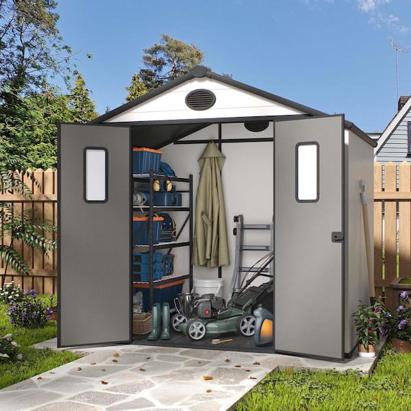 LATTOY 8 ft. W x 6 ft. D Outdoor Storage Resin Garden Shed for