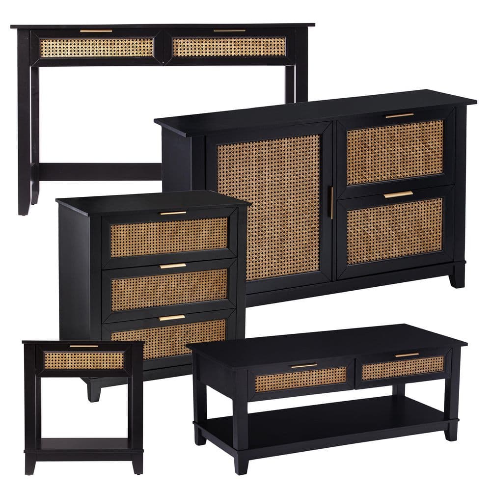 Chekshire 53" Black and Natural Wood Storage Console