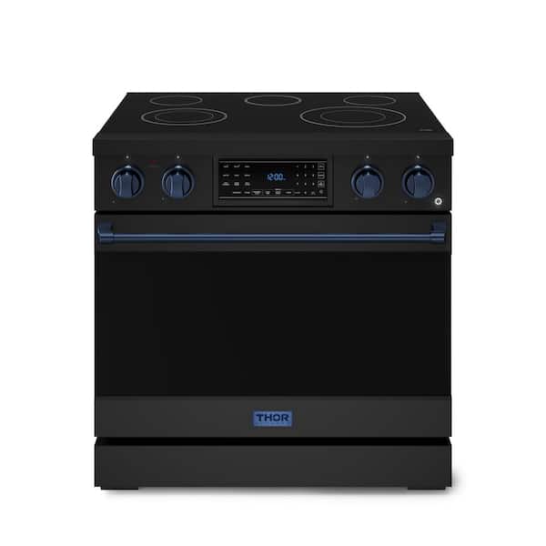 Thor Kitchen Gordon Ramsay Series 36 in. 5-Burner Elements Freestanding Electric Range in Black/Navy Blue with Conv. and Air Fryer