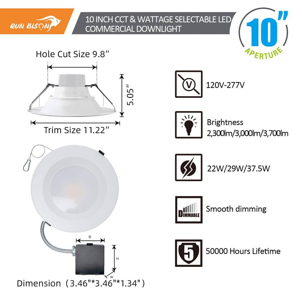 11.5" White Aluminum LED Recessed Lighting Kit, Set of 10