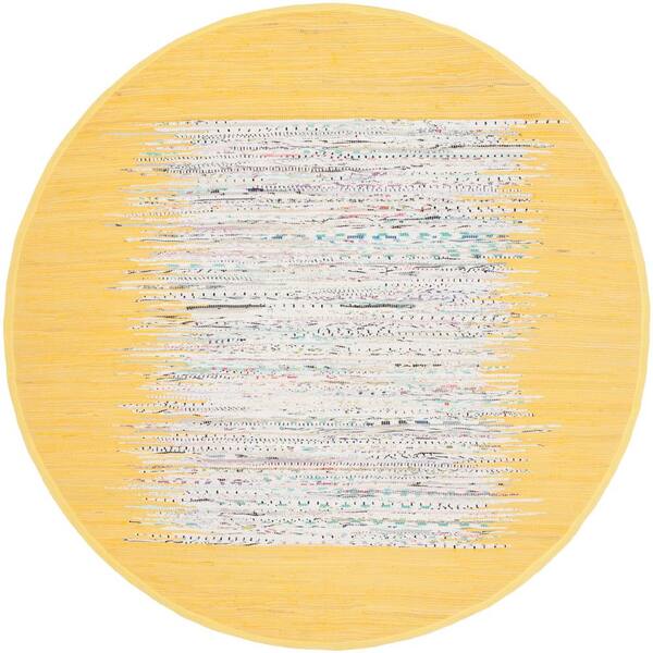 Ivory 6' x 6' Round Yellow Safavieh Montauk Collection MTK711Q Handmade Stripe Fringe Cotton Area Rug 