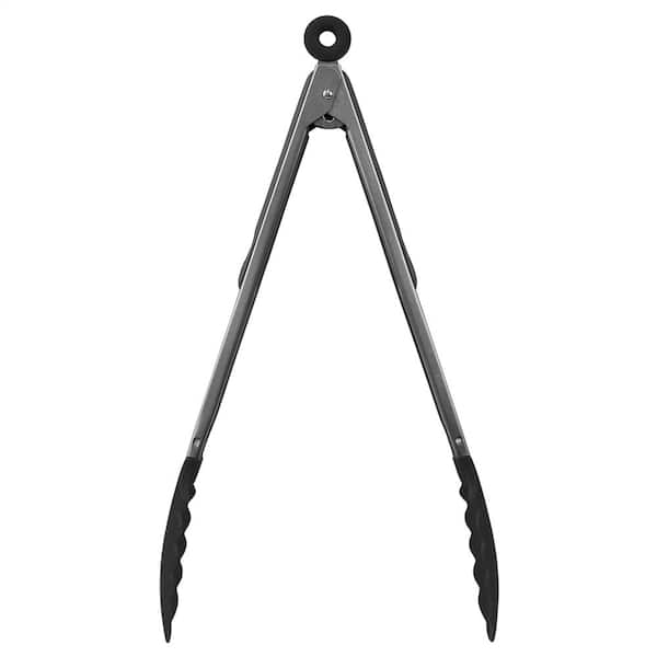 Home Basics Stainless Steel Silicone Black Kitchen Tongs