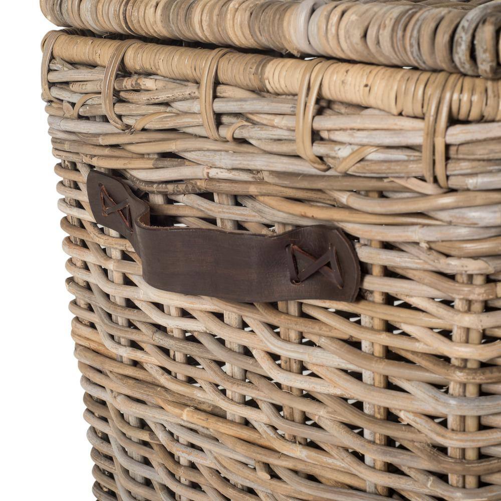 Gray Woven Kubu Rattan Trunk Organizer with Faux Leather Straps