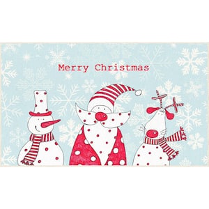 Christmas Friends Light Blue 1 ft. 6 in. x 2 ft. 6 in. Holiday Area Rug