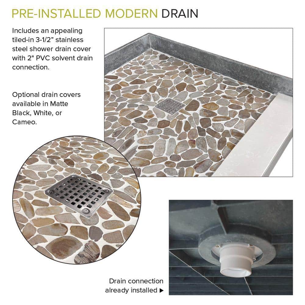 Pebble Crème Pre-Tiled Rectangular Shower Base with Center Drain
