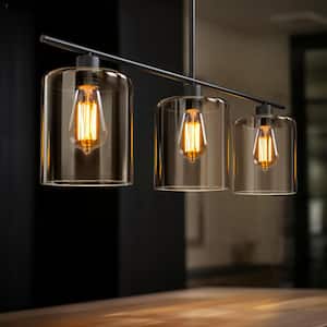 3-Light Matte Black Island Pendant with Clear Glass Shades