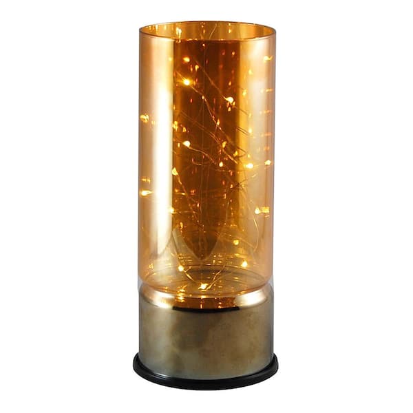 LUMABASE Amber Glass Lantern with Mini String Lights