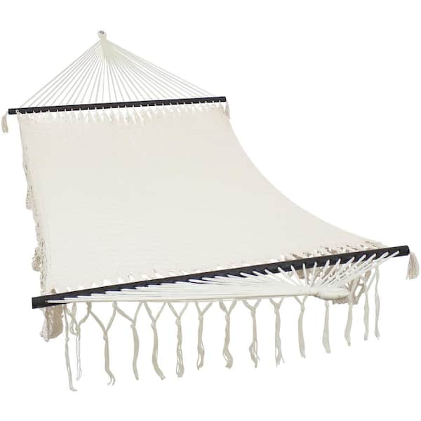 Sunnydaze Decor American Deluxe Style 12.5 ft. Free Standing Mayan Hand-Woven Rope Hammock in Beige