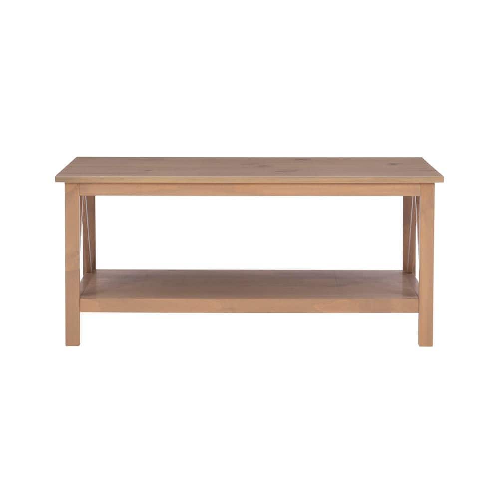 Rustic Driftwood Pine Wood Coffee Table with Storage Shelf
