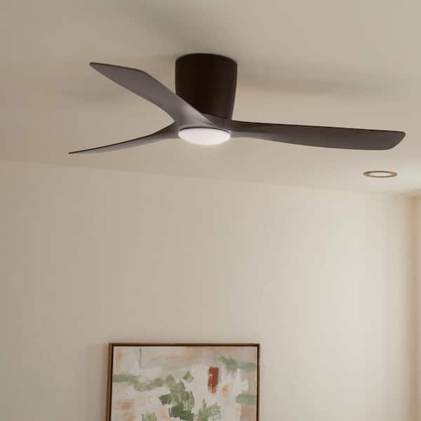 Volos 54 in. Indoor Satin Natural Bronze Low Profile Ceiling Fan with Integrated LED with Wall Control Included