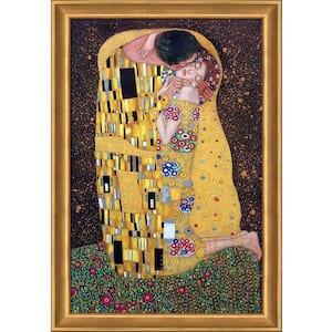 The Kiss (Full View) By Gustav Klimt Muted Gold Glow Framed People Oil Painting Art Print 28 in. x 40 in.