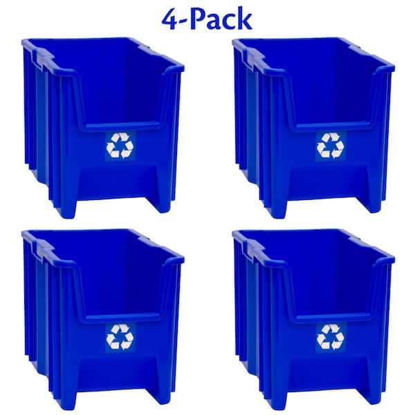 13014 Stackable Open-Front Recycling Bin Box Containers, 17 1/2 in. D x 11 in. W x 12 1/2 in. H, Blue, 4-pack