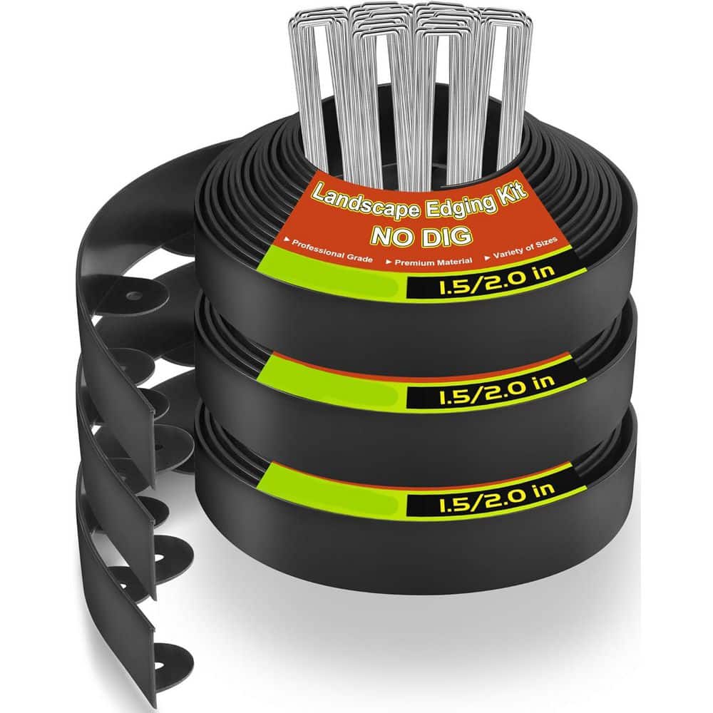 Phewnyzo 1.5 in. x 100 ft. Plastic Landscape Edging with 120 Metal