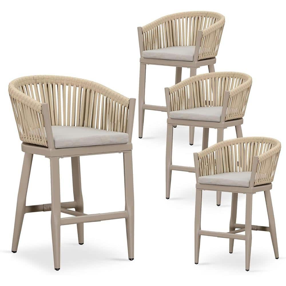 Modern Aluminum PE Rattan Counter Height Outdoor Bar Stool with Back and Beige Cushion (4-Pack) price history on PriceWatchPro