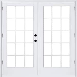 72 in. x 80 in. Fiberglass Smooth White Left-Hand Outswing Hinged Patio Door with 15-Lite GBG