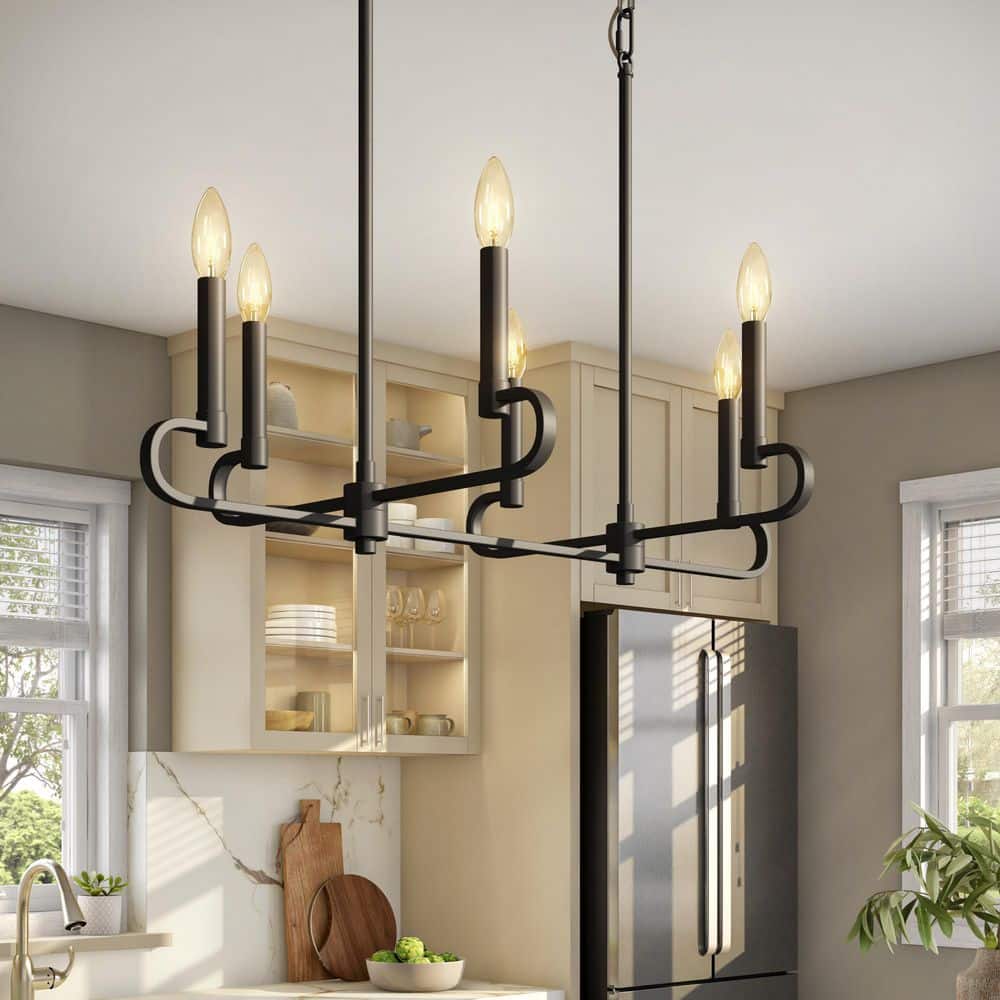 Summit 6-Light Matte Black Modern Linear Chandelier for Kitchen Islands with No Bulbs Included price history on PriceWatchPro