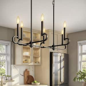 Summit 6-Light Matte Black Modern Linear Chandelier for Kitchen Islands with No Bulbs Included