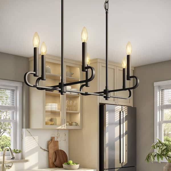 Summit 6-Light Matte Black Modern Linear Chandelier for Kitchen Islands with No Bulbs Included