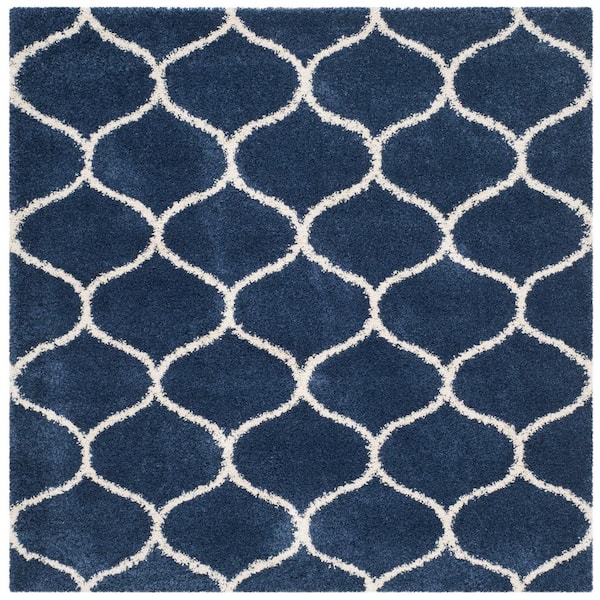 SAFAVIEH Hudson Shag Navy/Ivory 7 ft. x 7 ft. Square Trellis Geometric Area Rug