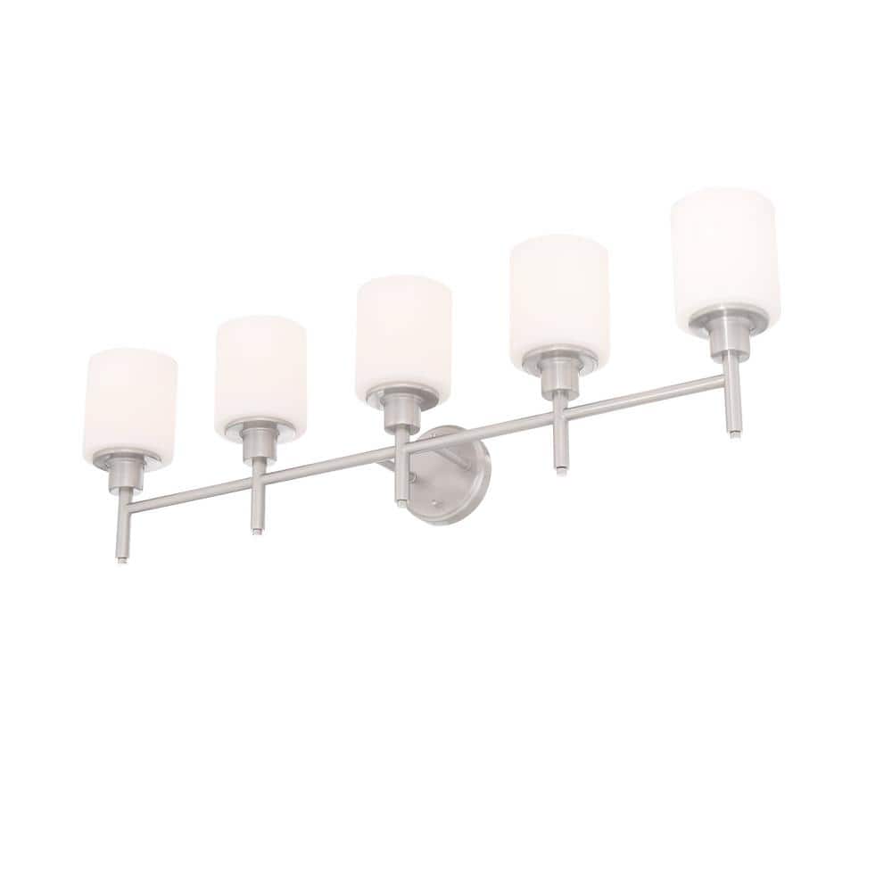 Aubrey 5-Light Satin Nickel Vanity Light with Frosted Glass Shades