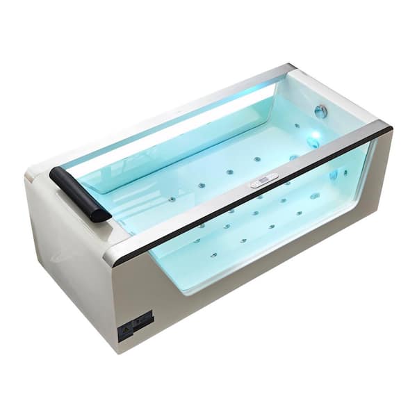 EAGO 72 in. Acrylic Flatbottom Whirlpool Bathtub in White