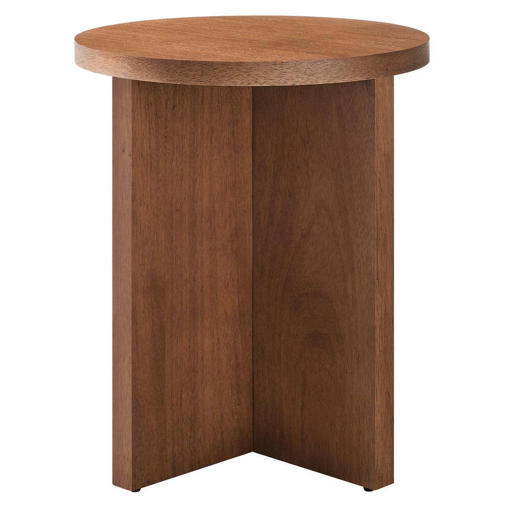 Silas Round Walnut Wood Side Table with X-Frame Base