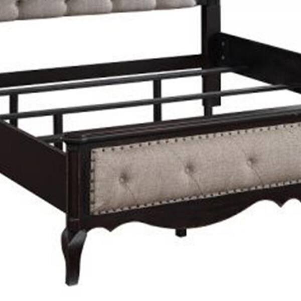 Benjara Chery Beige and Black Wood Frame King Panel Bed with