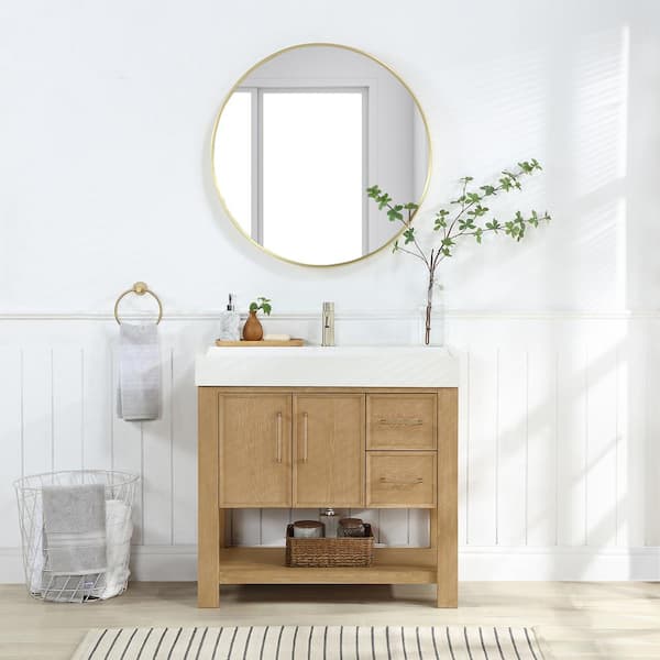 ROSWELL Vera 35.4 in.W x 18.1 in.D x 33.9 in.H Single Sink Bath Vanity in Ash Grey with White Composite Sink Top and Mirror