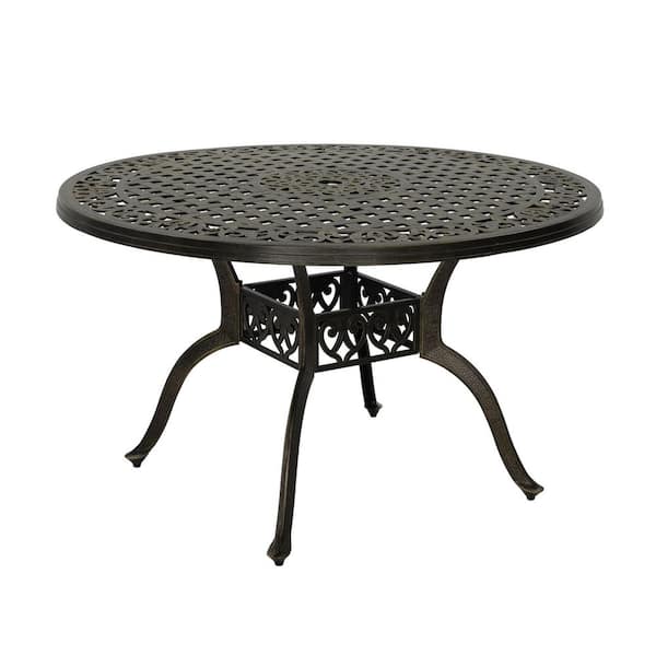 Mondawe 47 in. Antique Bronze Round Cast Aluminum Patio Dining Table with 2 in. Umbrella Hole