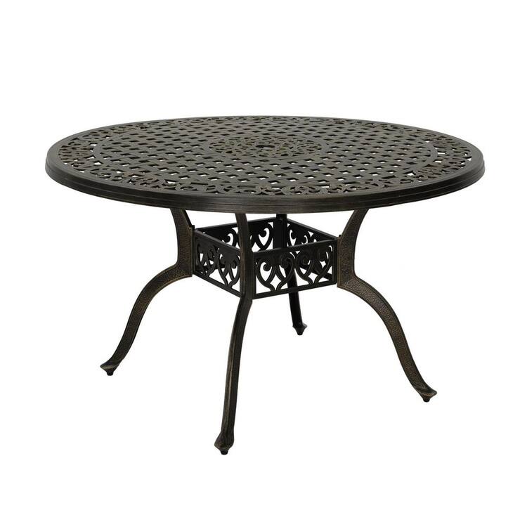 Mondawe 47 in. Antique Bronze Round Cast Aluminum Patio Dining Table with 2 in. Umbrella Hole