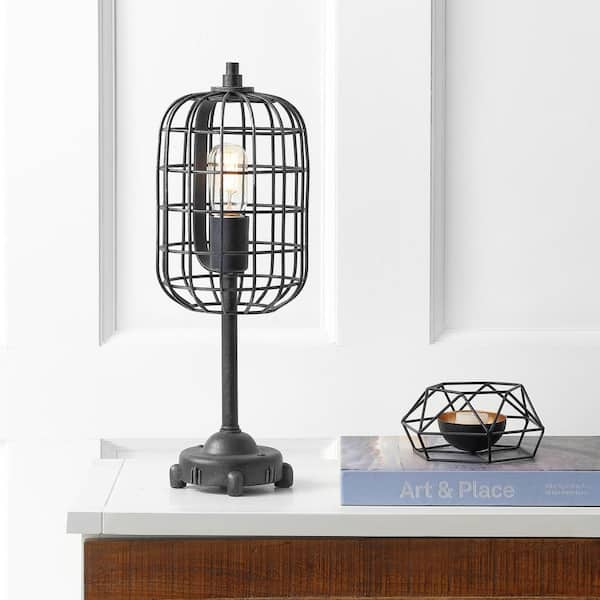 Hampton Bay Rimgate 15.5 in. 1-Light Black Lantern Indoor Table Lamp with Clear Glass Shade